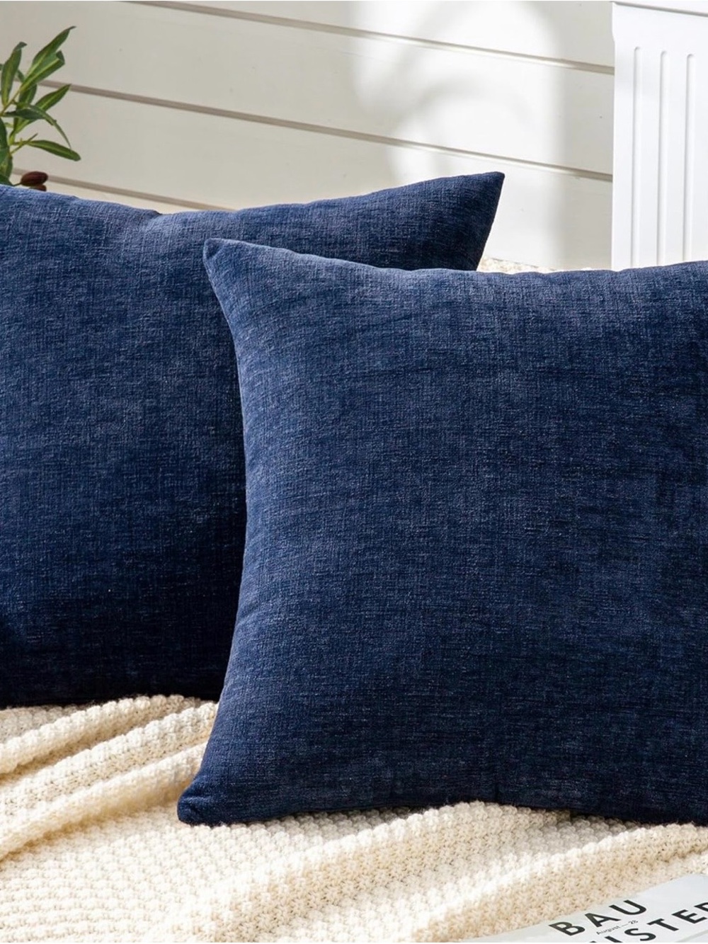 Navy Blue Textured Throw Pillow Covers - Set of 2